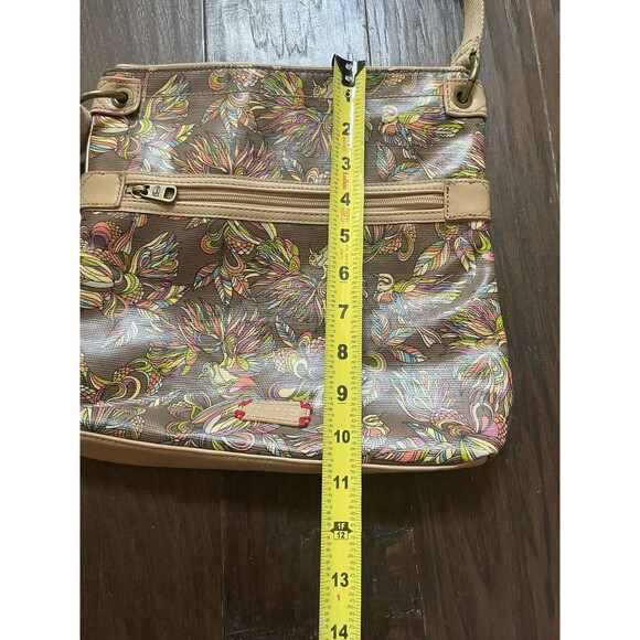 SakRoots Multicolor Bird Floral Crossbody Bag Purse Tan Adjustable Strap Brown - Picture 11 of 16